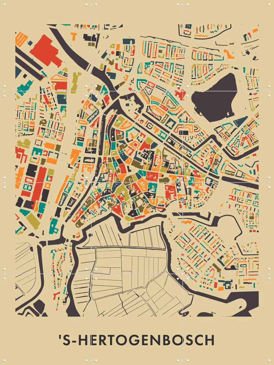 IXXI 's-Hertogenbosch, Kunst in Kaart - 60 x 80 cm - Gratis ophangtool - Grote wanddecoratie en posters - Grafisch Ontwerp, Geometrische Kunst