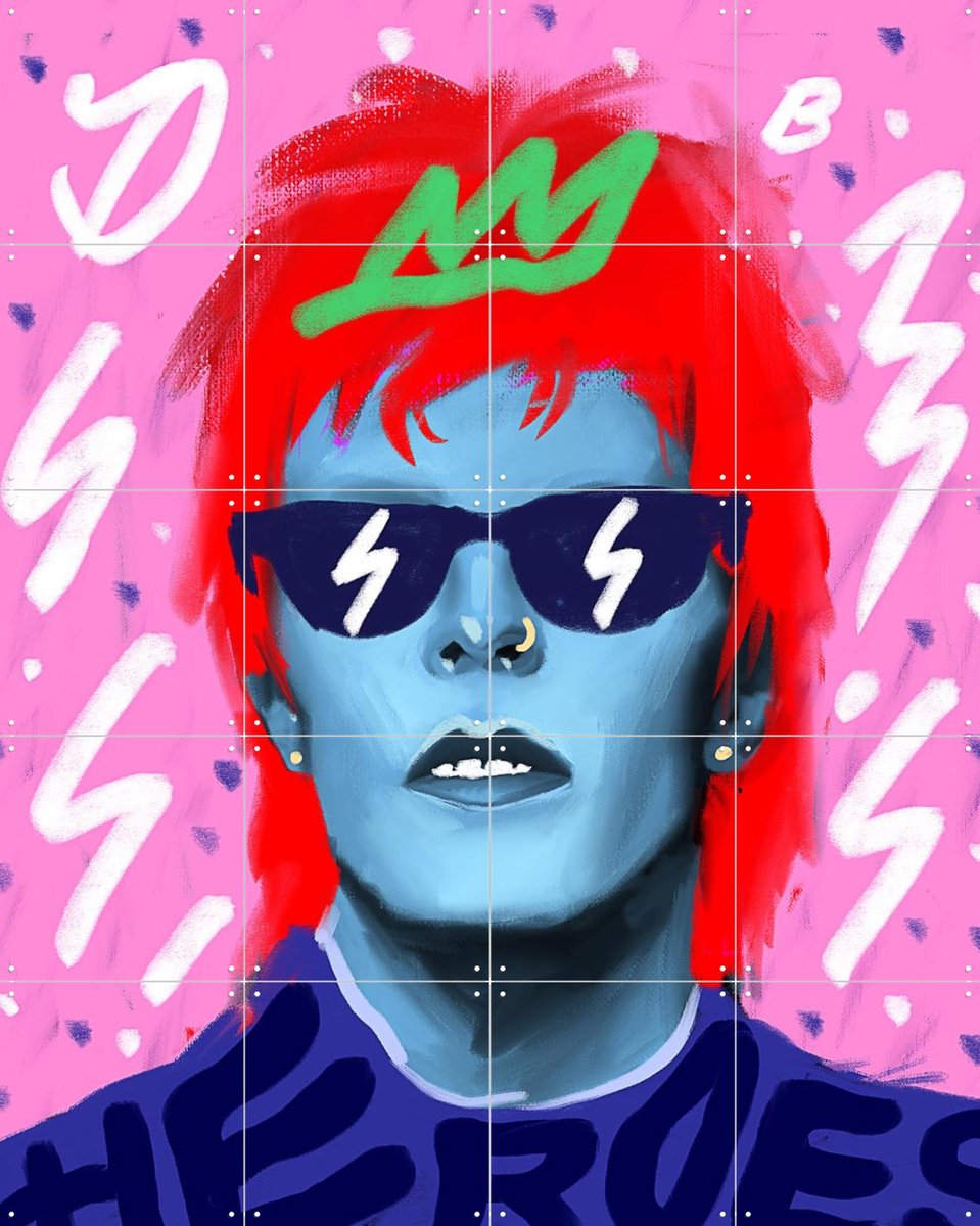 IXXI Bowie Heroes, Pop-art by Tadej - 80 x 100 cm - Gratis ophangtool - Grote wanddecoratie en posters - Kleurrijk, Illustraties, Digitale Kunst