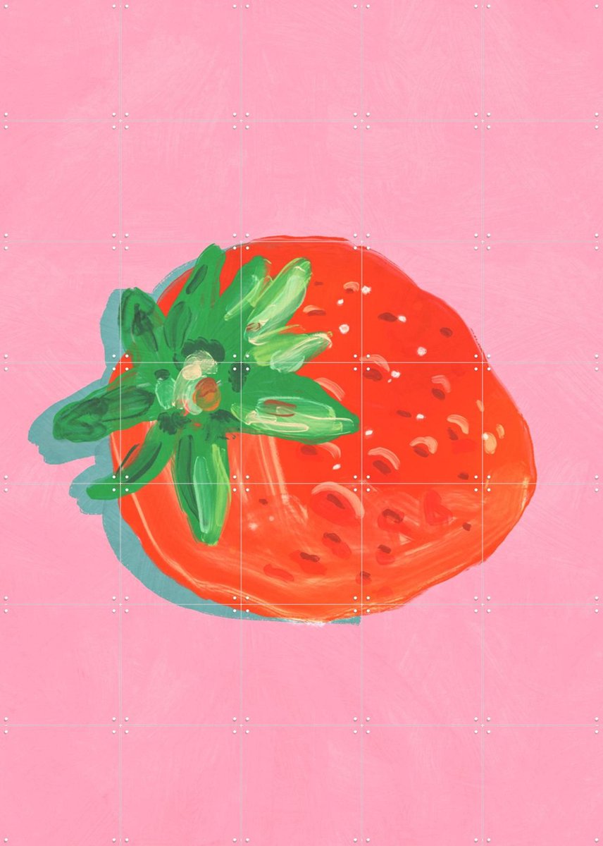 IXXI Strawberry, Gigi Rosado - 100 x 140 cm - Gratis ophangtool - Grote wanddecoratie en posters - Kwaststreken, Illustraties, Kleurrijk, Speels