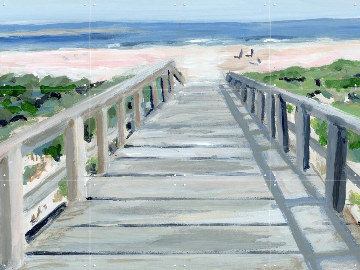 IXXI Beachboardwalk, Green Barn Studio - 80 x 60 cm - Gratis ophangtool - Grote wanddecoratie en posters - Aquarel, Impressionisme, Woonkamer