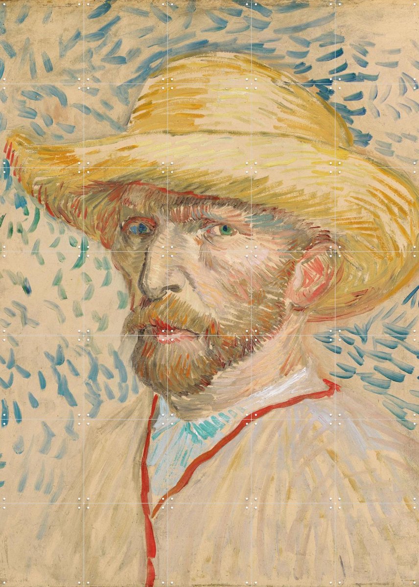 IXXI Zelfportret met strooien hoed (1887), Vincent van Gogh (1853 - 1890) & Van Gogh Museum - 100 x 140 cm - Gratis ophangtool - Grote wanddecoratie