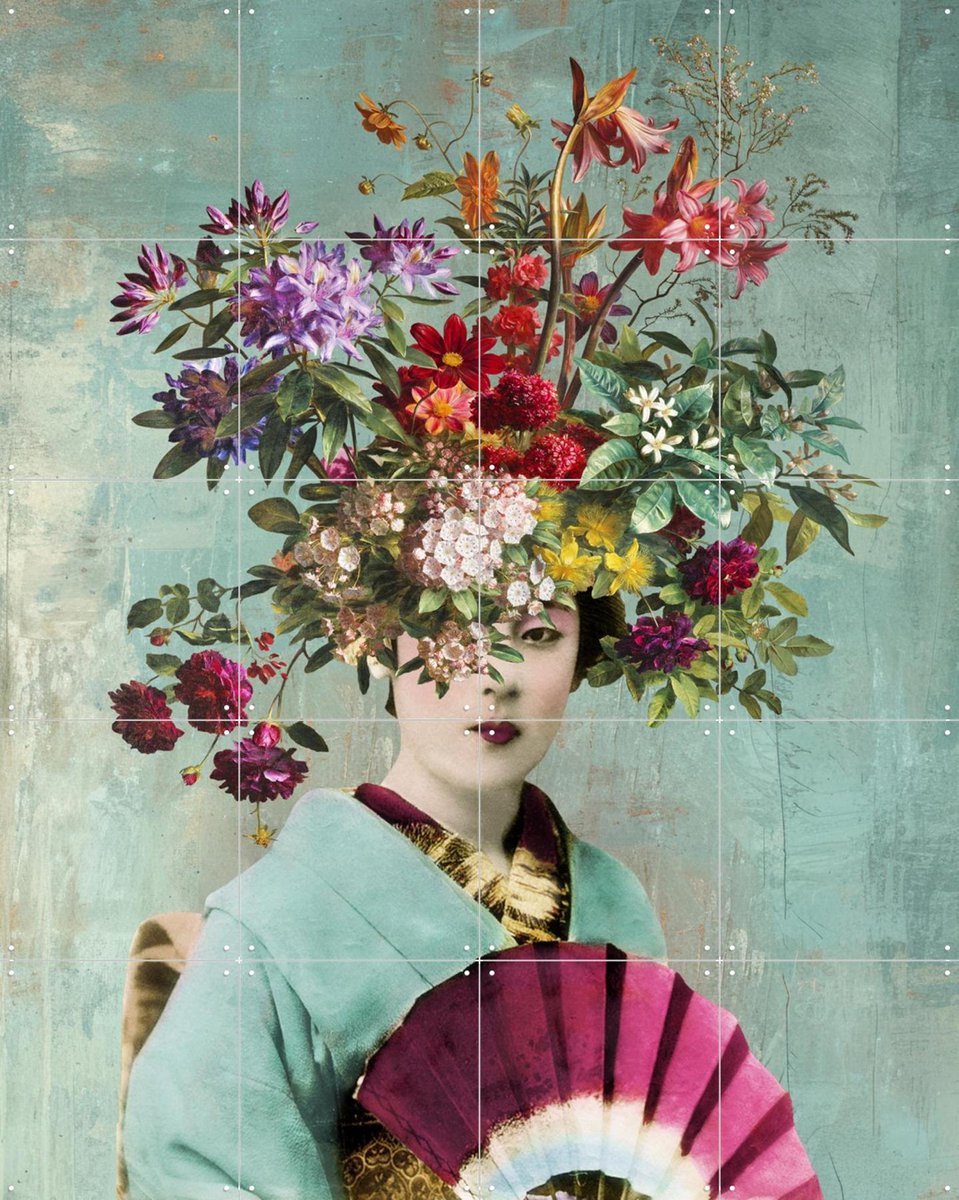 IXXI Botanical Japanese, Marja van den Hurk - 80 x 100 cm - Gratis ophangtool - Grote wanddecoratie en posters - Grafisch Ontwerp, Kleurrijk, Collage