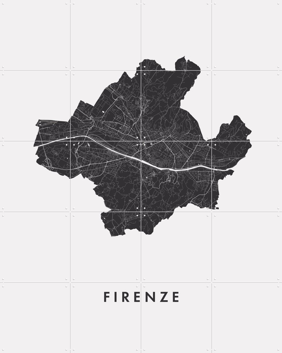 IXXI Firenze City Map, Kunst in Kaart - 80 x 100 cm - Gratis ophangtool - Grote wanddecoratie en posters - Minimalisme, Digitale Kunst, Technische
