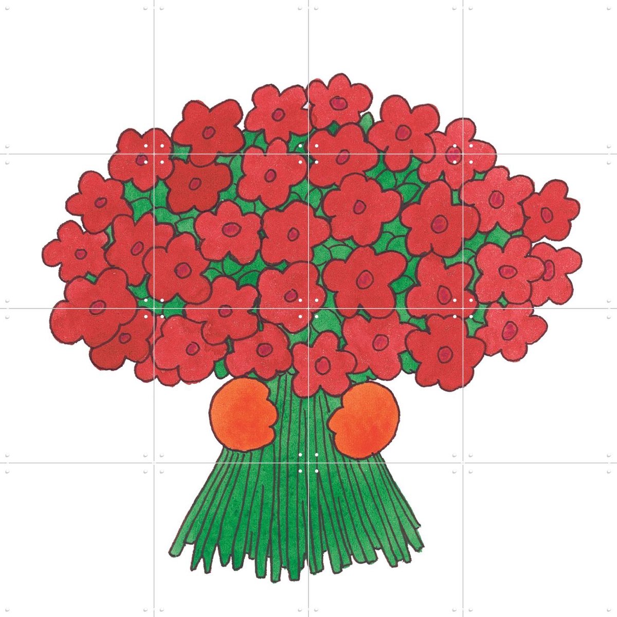 IXXI Dikkie Dik met Bloemen, Dikkie Dik - 80 x 80 cm - Gratis ophangtool - Grote wanddecoratie en posters Babykamer, Kinderkamer