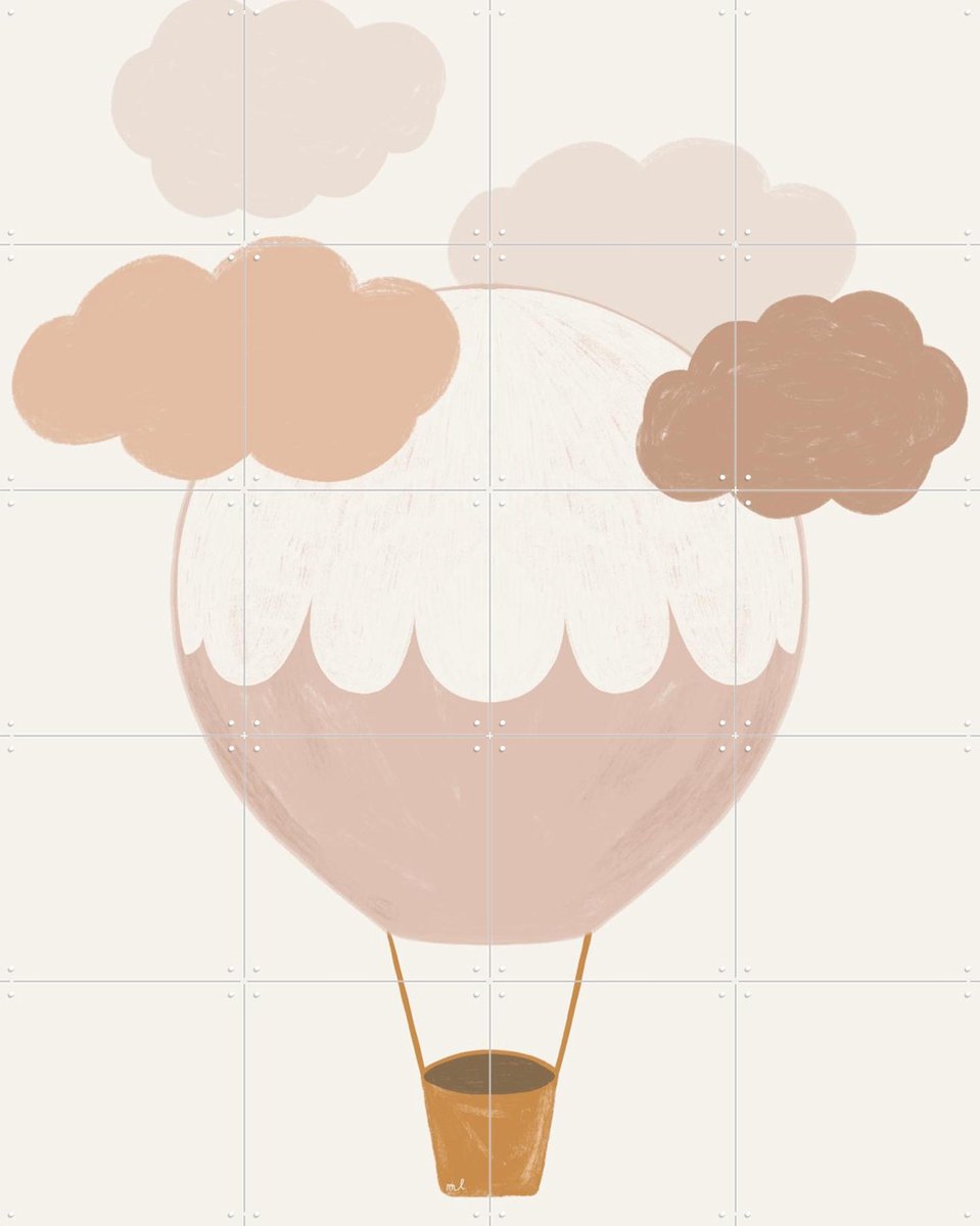 IXXI Hot Air Balloon, Menina Lisboa & Various - 80 x 100 cm - Gratis ophangtool - Grote wanddecoratie en posters - Minimalisme, Illustraties, Grafisch