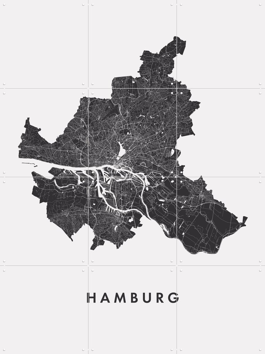 IXXI Hamburg City Map, Kunst in Kaart - 60 x 80 cm - Gratis ophangtool - Grote wanddecoratie en posters - Minimalisme, Grafisch Ontwerp, Line art