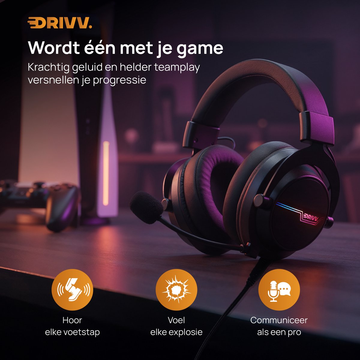 Drivv. PRO Gaming Headset met Microfoon - Game Headset - Geschikt voor PS4, PS5, Xbox One, Xbox Series en PC - Gaming Koptelefoon — afbeelding 3