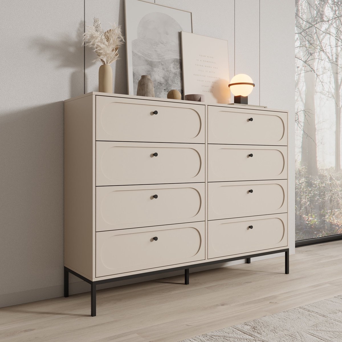 MEUBELLA Montserrat - Ladekast met 8 lades - Beige - 150x40x115 cm