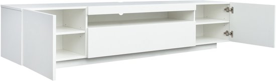Meuble TV Blanc Meuble TV 200x38x43 cm grand format avec éclairage LED meuble TV moderne debout pour salon