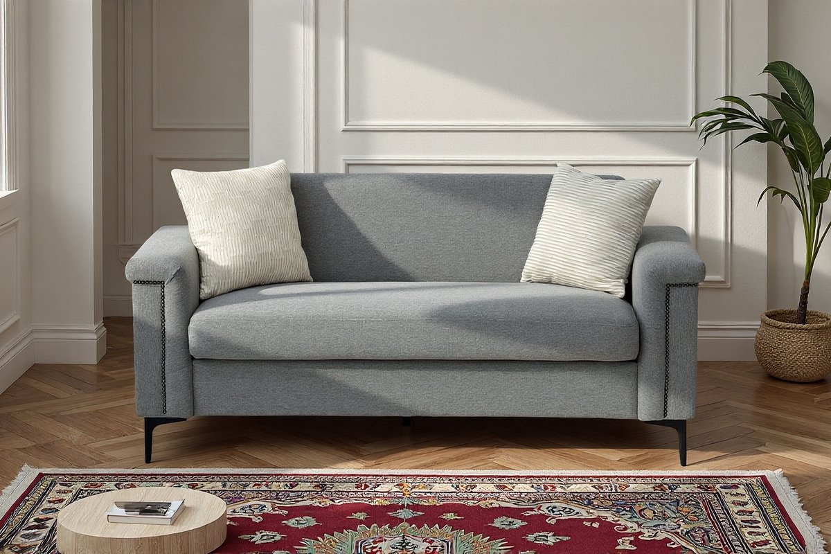MODFU Tweezitsbank - Brede Armleuningen En Pocketvering - Scandinavisch - Hout En Polyester - Lichtgrijs - 172 Cm Licht Grijs
