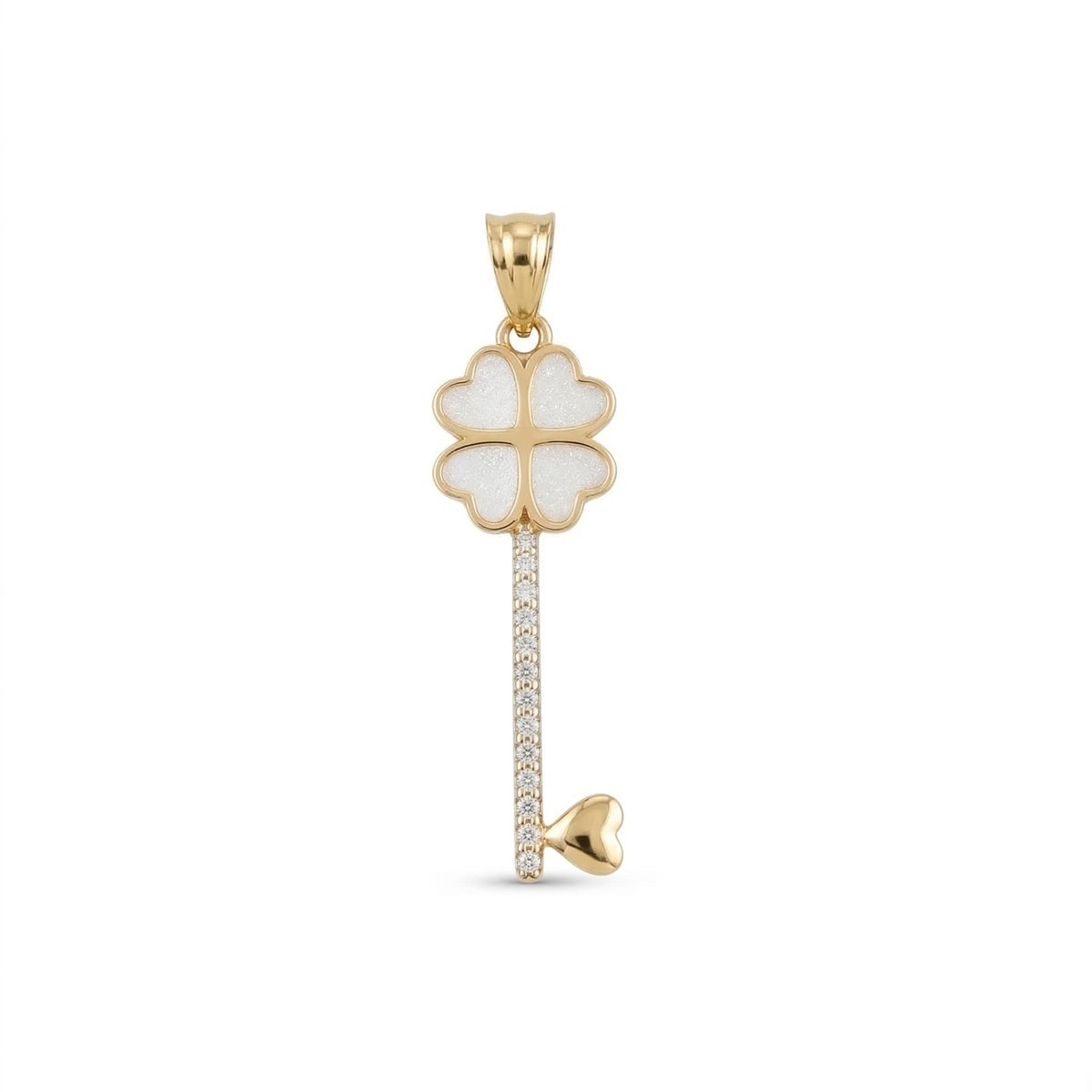 Gouden Ketting Hanger Sleutel Klaver Zirkonia 14 karaats