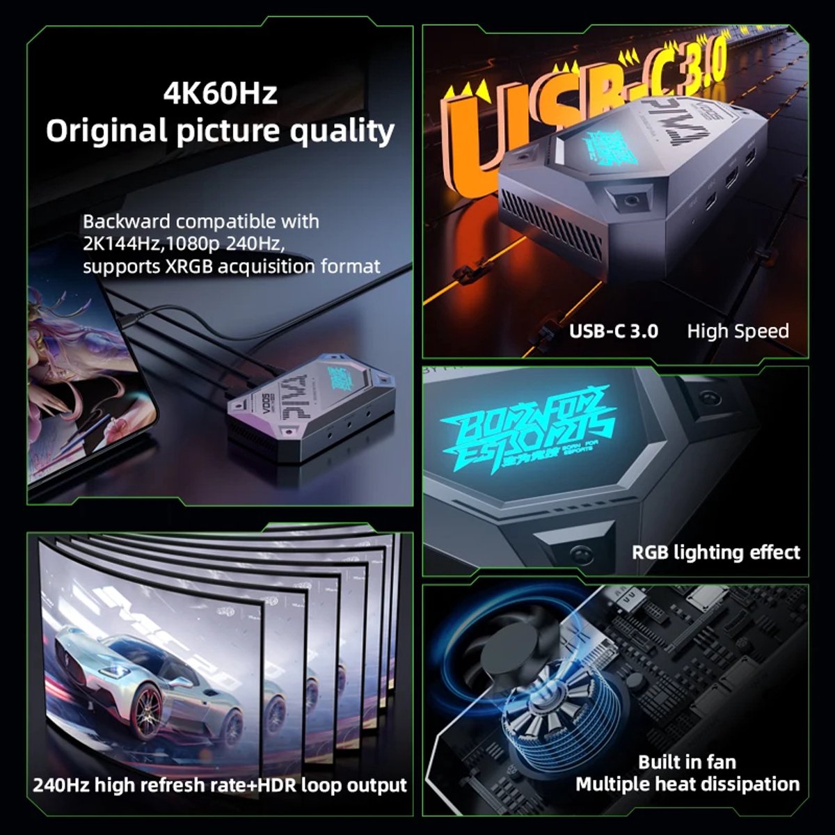 Xcruiser 4K HDMI Capture Card USB 3.0 – Video Capture voor Streaming, OBS, TikTok Live, YouTube, PS5, Xbox & Nintendo Switch – Plug & Play thumbnail 4