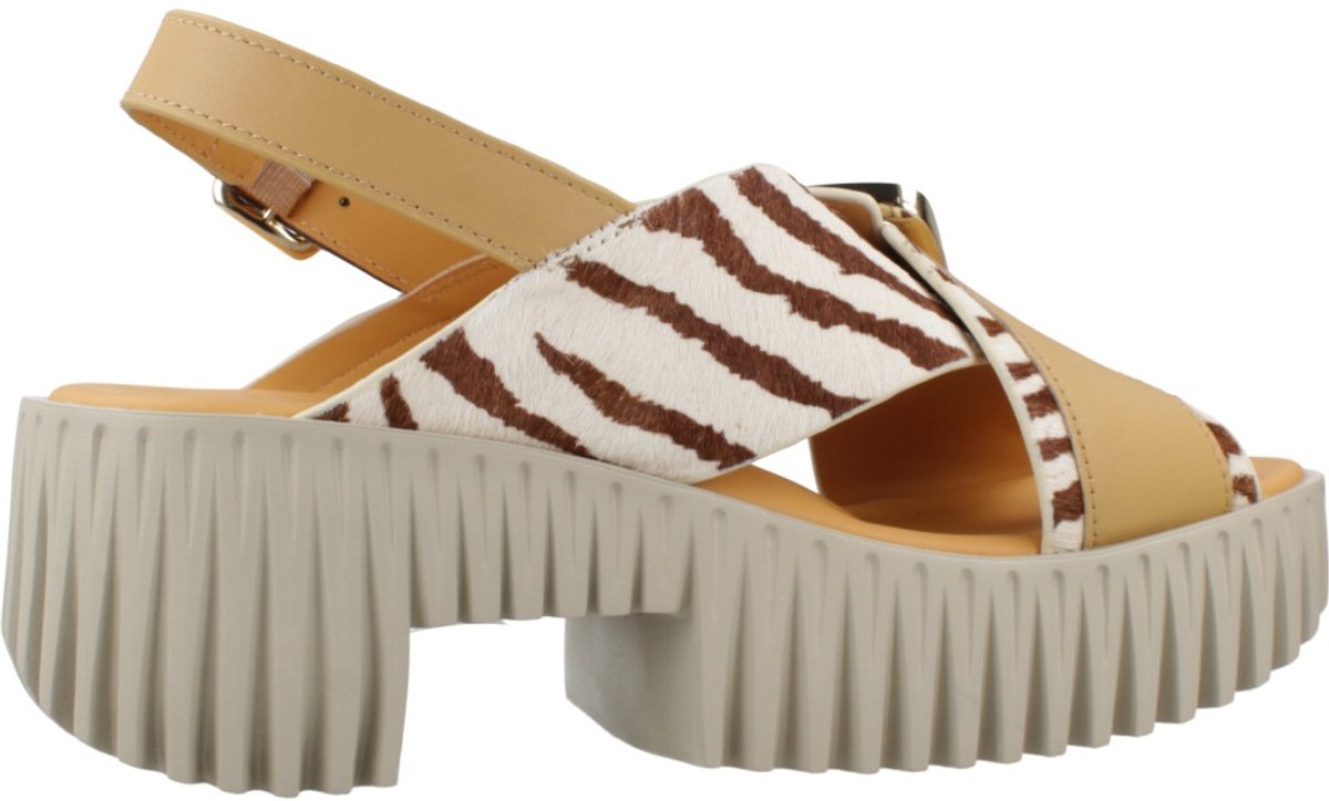 4CCCC dames sandaal Plia Juno leder en dierenprint beige bruin