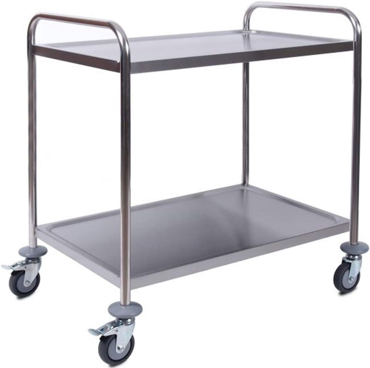 RVS Serveerwagen met 2 etages en remmen - Keukenwagen horeca - Trolley 86x54x94 cm