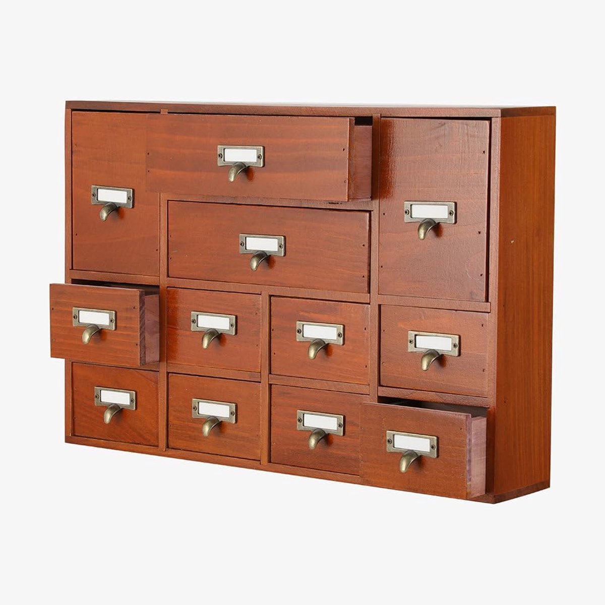 Houten Apothekerskast met 12 Laden voor Bureauorganisatie