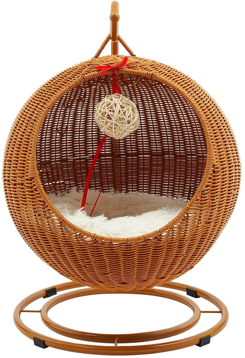 Jurrys Kattenhangmat - Kattenbed - Kattenhangbed - Kattenstoel - Stress verlagend - Comfort - Stijlvol - Rotan - Bruin - 66cm Hoog