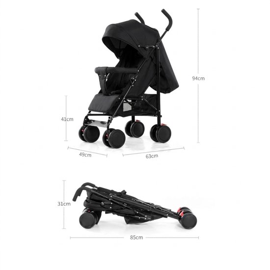 Livista Lichtgewicht Kinderwagen Buggy - Verstelbare Rugleuning 95°-175° - Compact en Comfortabel - 6-36 Maanden - Max. 15 kg– Zwart van Merkloos — afbeelding 5
