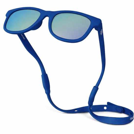 Blauwe babyzonnebril met reflecterende lenzen en bandje