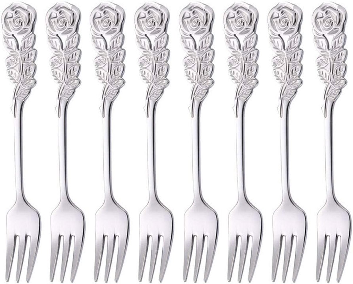 Kleine dessertvorken - Fruitvorkjes taartvorken - Feestelijk serveren - Drie punt ontwerp - 5 inch set - Zilver