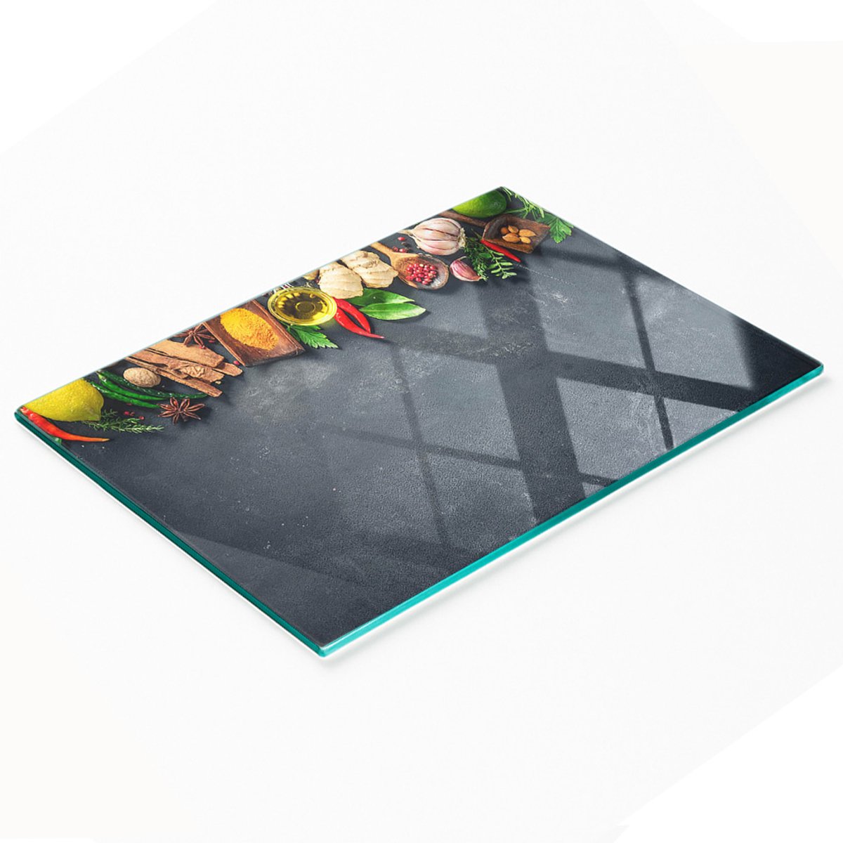 Decoratieve snijplank van gehard glas voor kruiden en specerijen, 80x52 cm