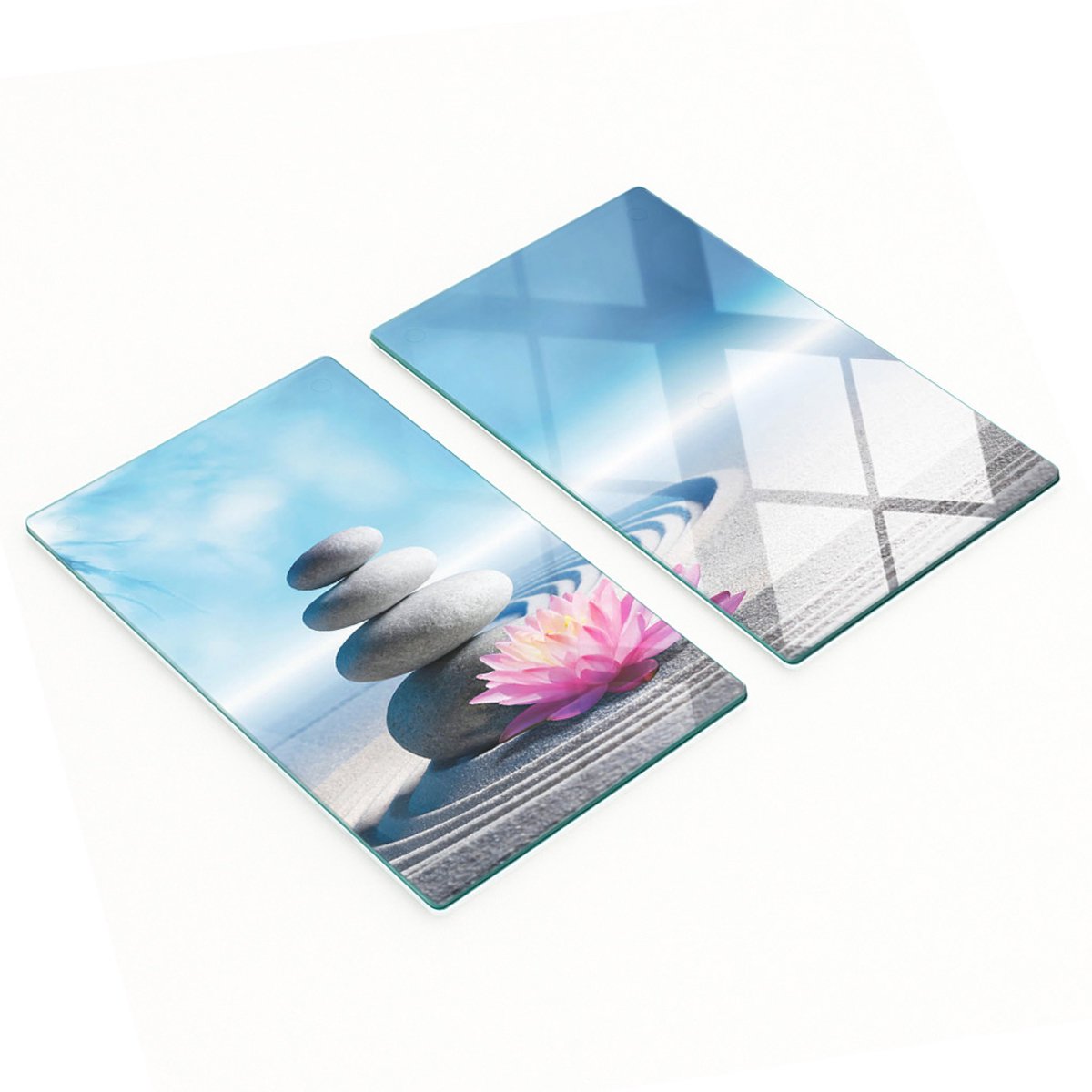 Twee decoratieve snijplanken van gehard glas met zenstenen, 2x30x52 cm