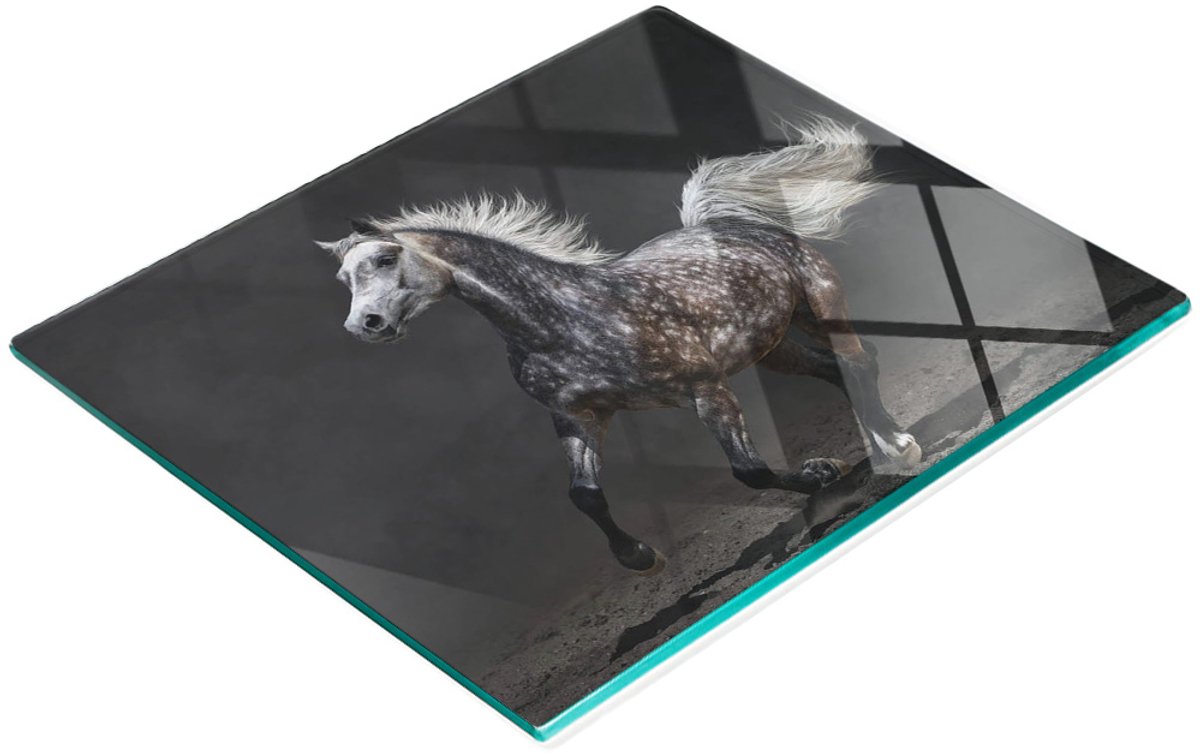 Decoratieve glazen serveerplank voor snacks met Arabisch paardmotief, 60x52 cm