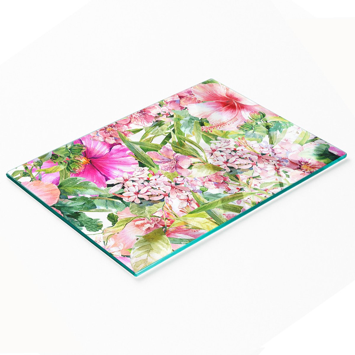 Gehard multifunctioneel decoratief bord van glas met bloemenpatroon, 80x52 cm