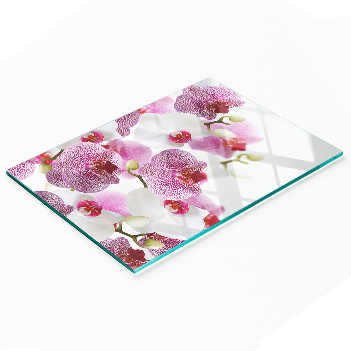 Multifunctioneel decoratief glazen bord met orchideeënprint 80x52 cm