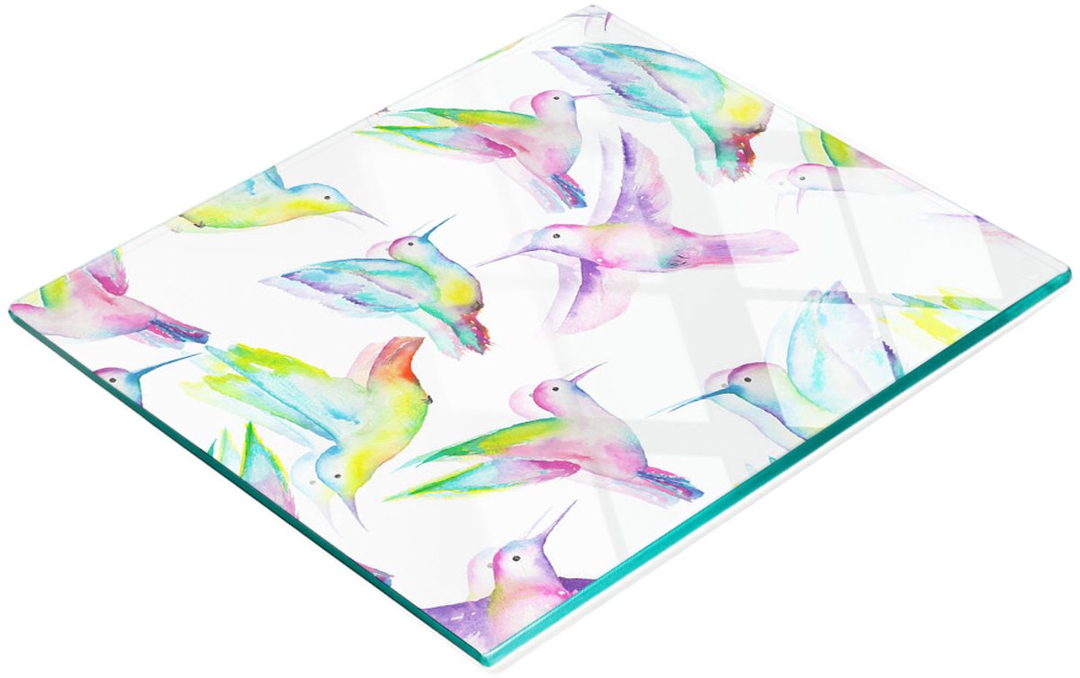 Multifunctionele decoratieve snijplank voor de keuken, gehard glas, kolibries, 60x52 cm