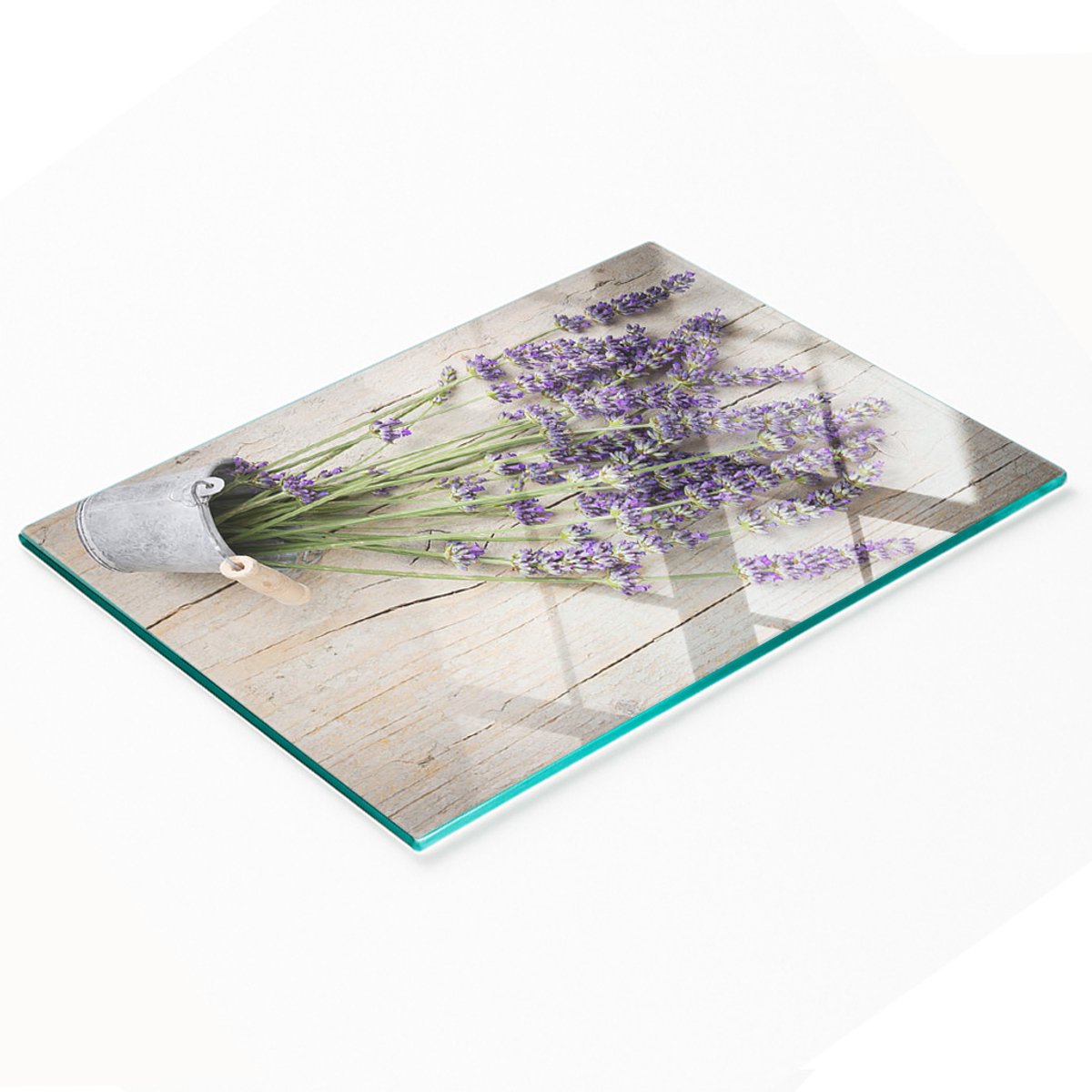 Keukenplank van gehard glas met afbeelding van lavendel in een pot, 80x52 cm
