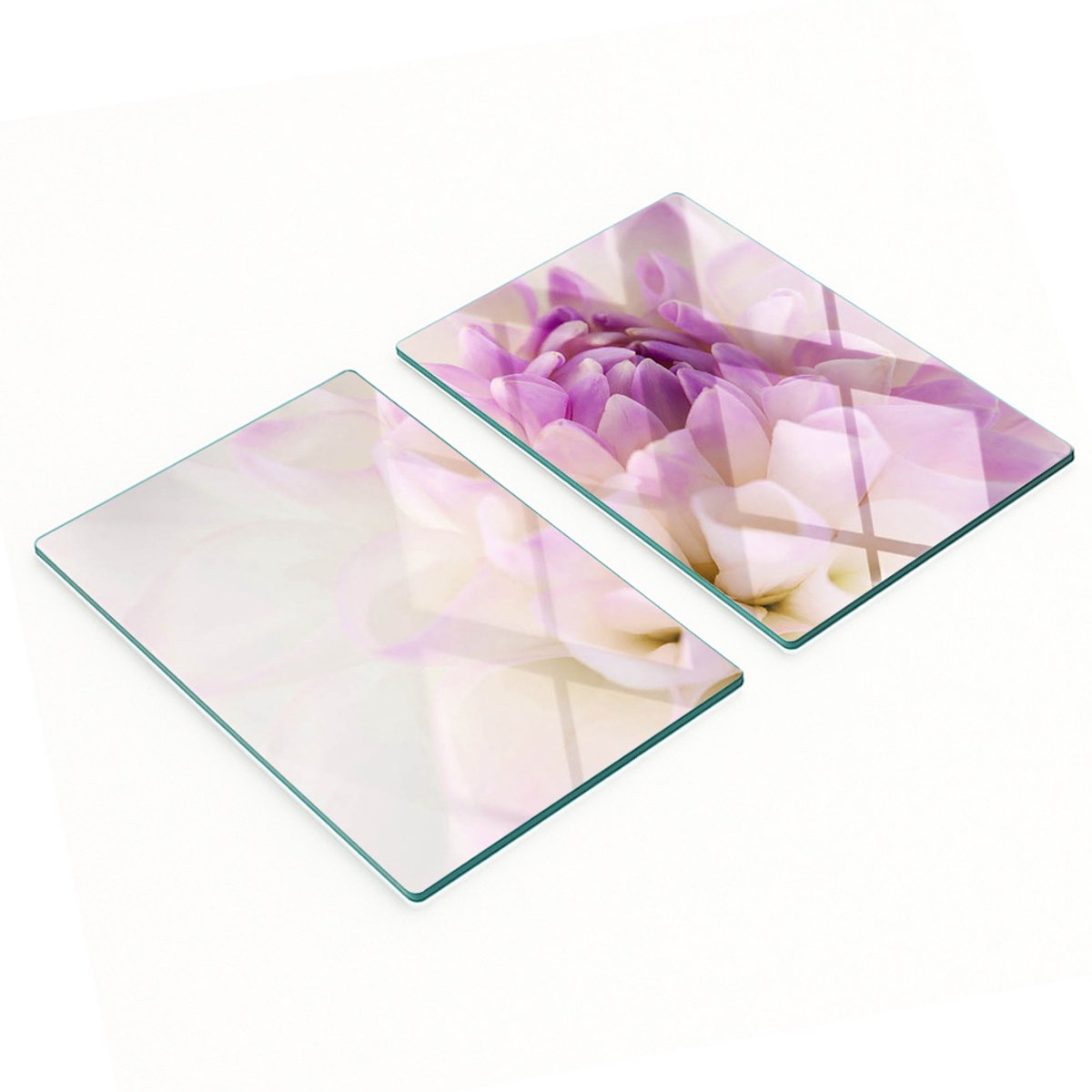 Geharde multifunctionele decoratieve glazen borden, wit dahlia, 2x40x52 cm