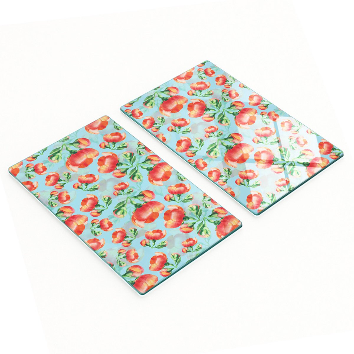 Decoratieve snijplanken van gehard glas met bloemenmotief (kweepeer), 2x30x52 cm