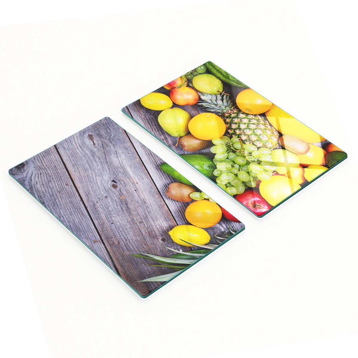 Glazen snijplanken met afbeelding van fruit op hout, 2x30x52 cm