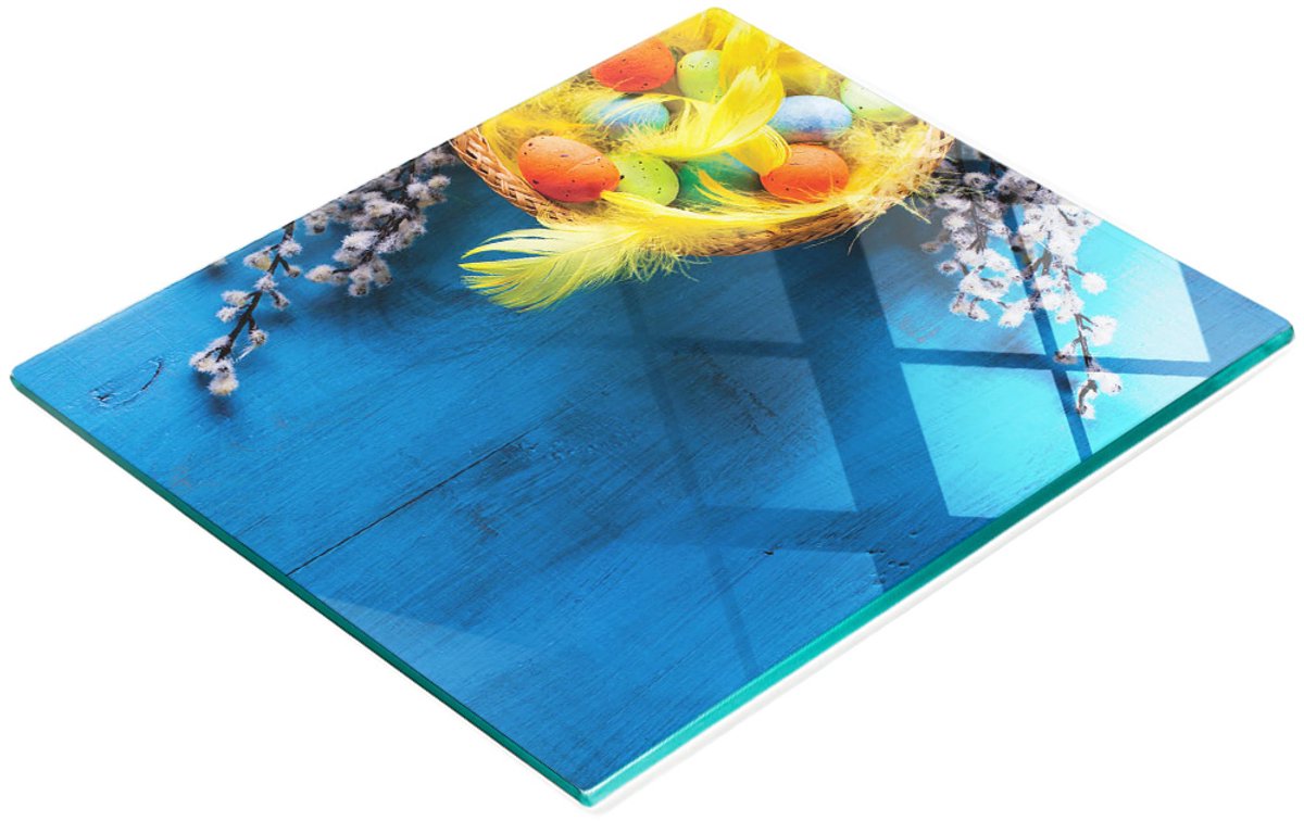 Decoratieve glazen snij- en serveerplank, paasmandje, 60x52 cm