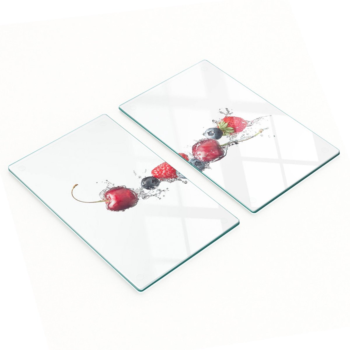 Keukenplanken van gehard glas met afbeeldingen, 2 stuks, bosvruchten, 2x30x52 cm