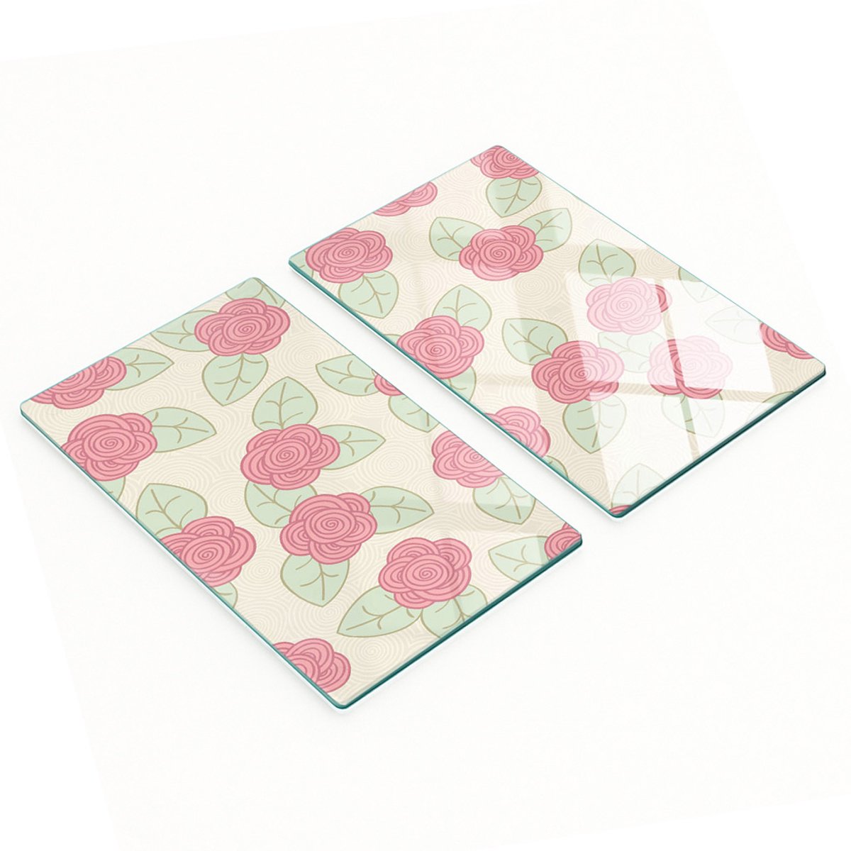 Set van snijplanken van gehard glas met rozenpatroon, 2x30x52 cm