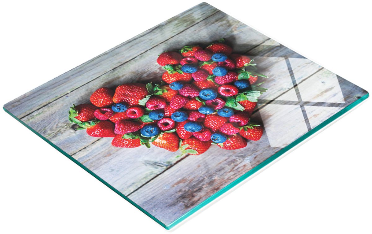 Keukenplank van gehard glas met decoratieve hart- en fruitafbeeldingen, 60x52 cm