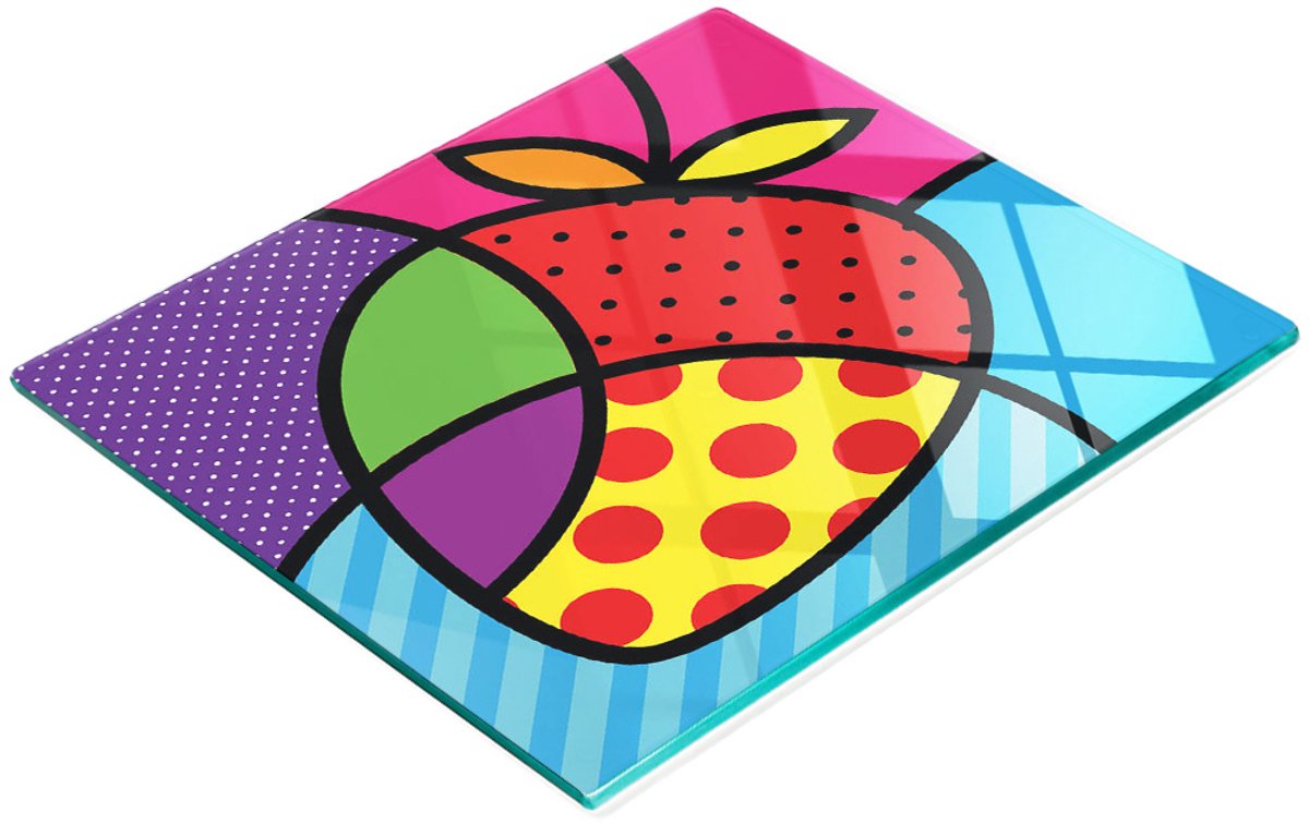 Stijlvol en duurzaam glazen bord met aardbeien-pop-artprint, 60x52 cm