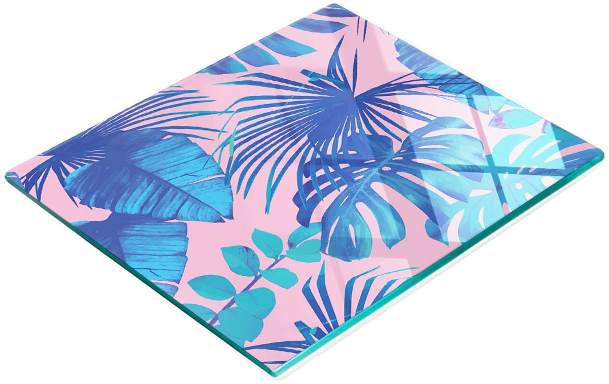 Decoratieve glazen snij- en serveerplank met tropische palmboom, 60x52 cm