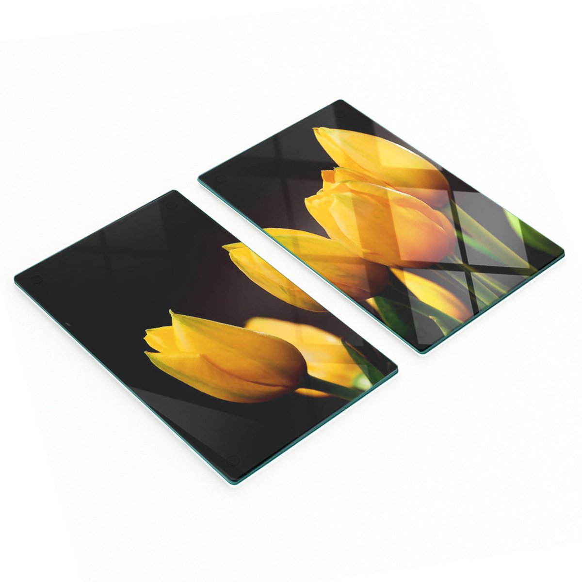 Decoratieve glazen snij- en serveerplanken met gele tulpen, 2x30x52 cm