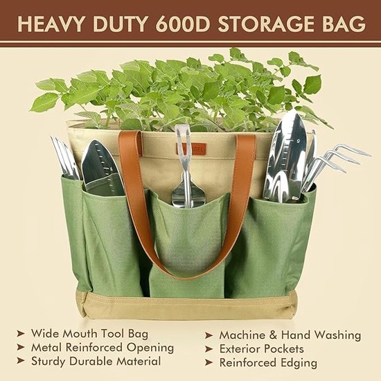 Tuingereedschapsset 10-Delig - Roestvrij Staal - Houten Handvat - Incl. Tas & Handschoenen - Cadeau van Merkloos	 — afbeelding 3
