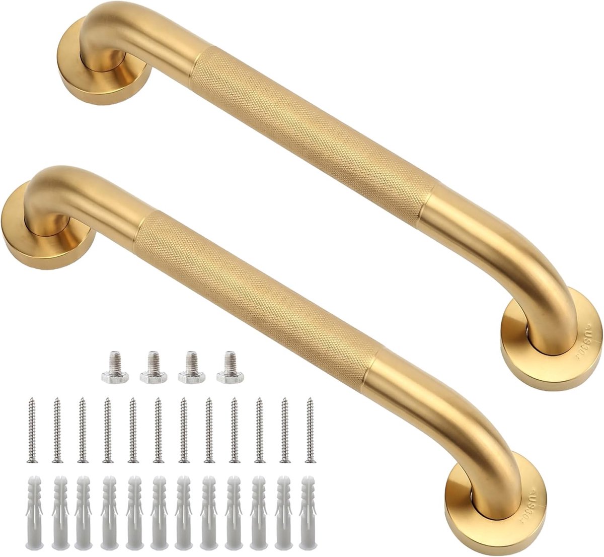 Douchebeugels, 30 cm lange gouden badkamerbeugels, 3,2 cm diameter, antislip beugels van 304 roestvrij staal, geschikt voor badkuipen en doucheruimtes, douchebeugels voor mindervaliden, geschikt voor ouderen - 2 stuks