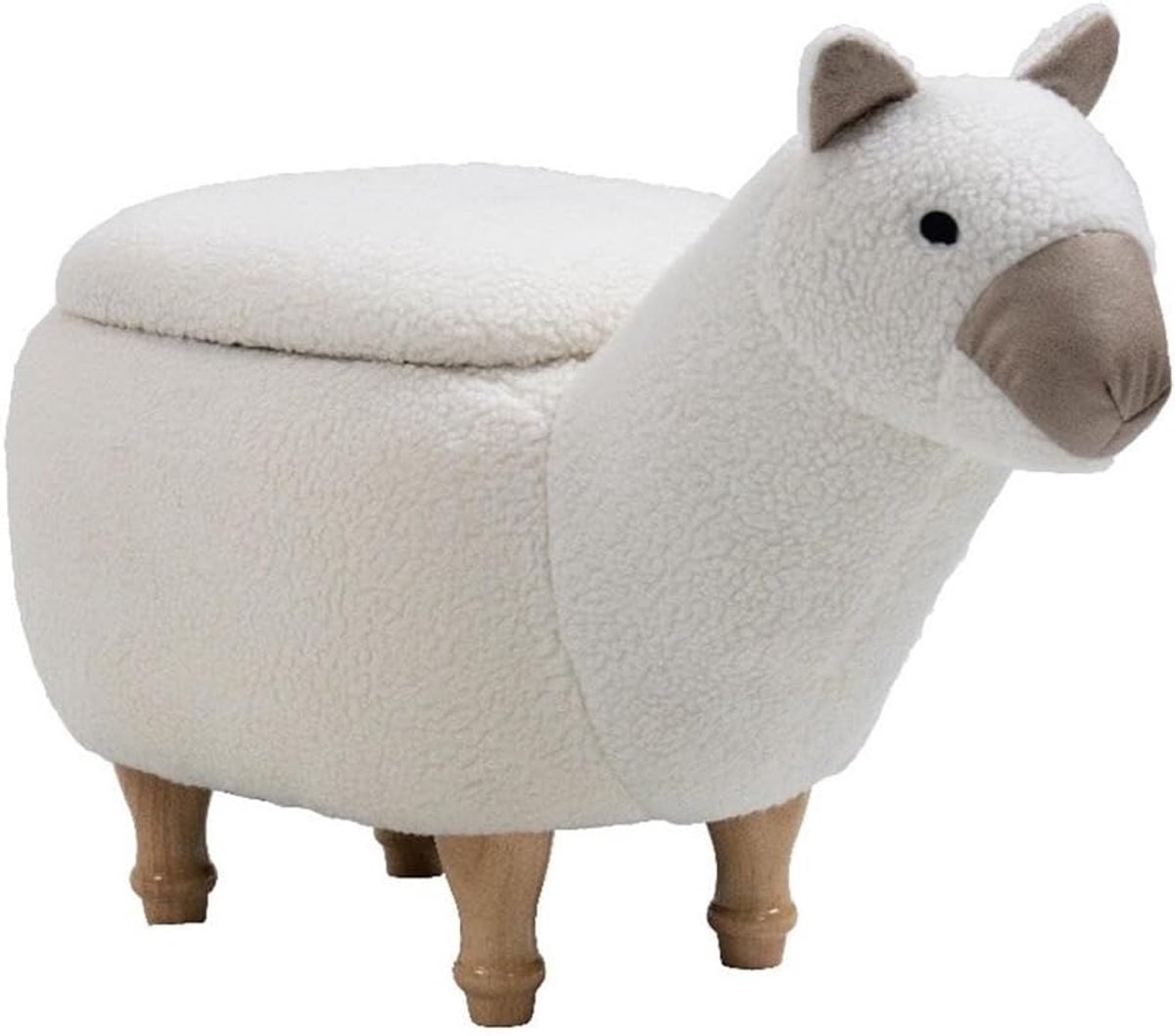 Lama Poef Opslag - Dier Vorm Zitje - Decoratief Zitmeubel - Ingeborgen Opberging - 77x53 cm - Wit