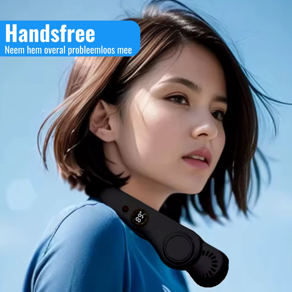Joyage Nek Ventilator oplaadbaar - Zwart - 5 standen - Gezichtsventilator - Neck fan - Portable fan mini ventilator usb - Nekventilator met koeling Handventilator Bureau ventilator - Halsventilator Waaier handwaaier Draagbare ventilator klein — afbeelding 3