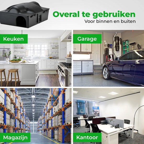 Grijze rattenvoerdoos, geschikt voor binnen en buiten, te gebruiken in een keuken, garage, magazijn of kantoor.