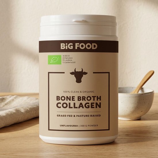 Big Food Bio Beef Bone Broth Collageen Poeder - Runder Bottenbouillon - 300 g - Eiwitrijk - Grasgevoerd Rund van Merkloos — afbeelding 3