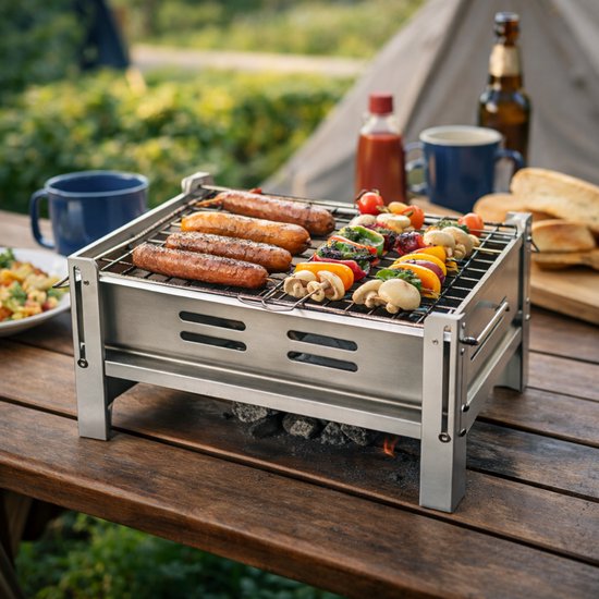 Opvouwbare BBQ 40x30x31CM - Houtskool Barbecue - Tafelgrill - Draagbare opvouwbare grill met rooster - Portable Vouw Barbecue - Festival BBQ - Camping - Chroom van Merkloos — afbeelding 4