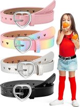 Meisjes Kledingriem - 4 Stuks Riemen - Meisjes Riemen Hartjes - Kinderriemen - Meisjesriem - Broekriemen - Broekriem Verstelbaar - Riem voor jongens en meisjes - voor spijkerbroek, korte broek, broek, jurk - Roze, Zilver, Zwart, Regenboogkleuren