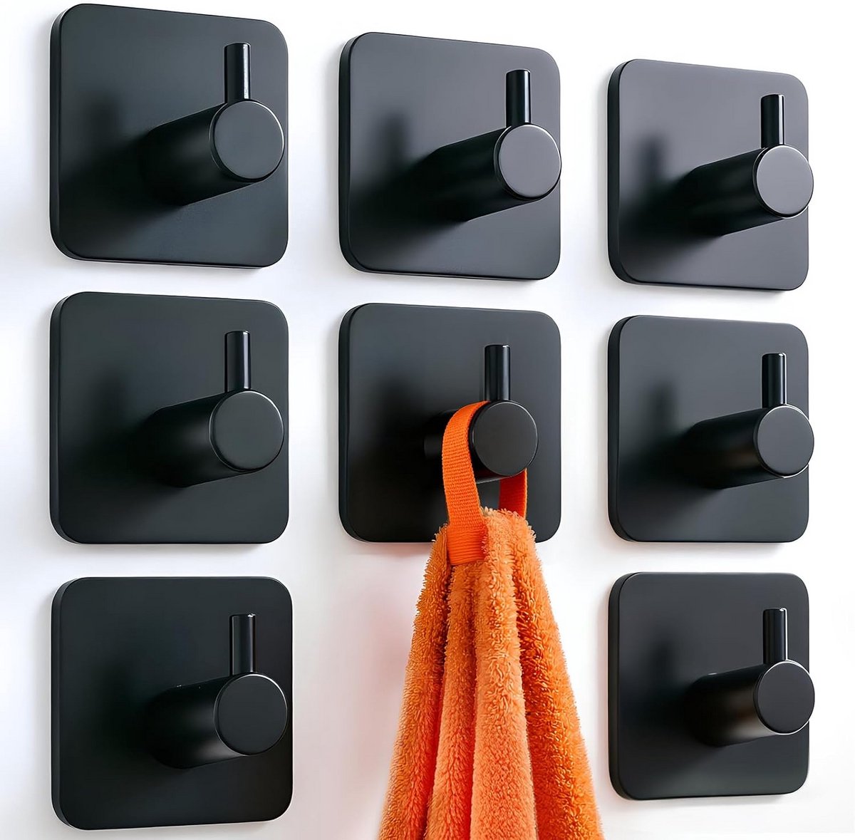 Handdoekhaken - Wandhaken - Badkamer Keuken - Zelfklevend Roestvrij - 17.5 x 7 x 5 cm - Zwart