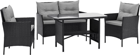 SVITA DALLAS Polyrattan tuinmeubelset - 4-delig: 2 fauteuils, bank, tafel, inclusief kussens, zwart